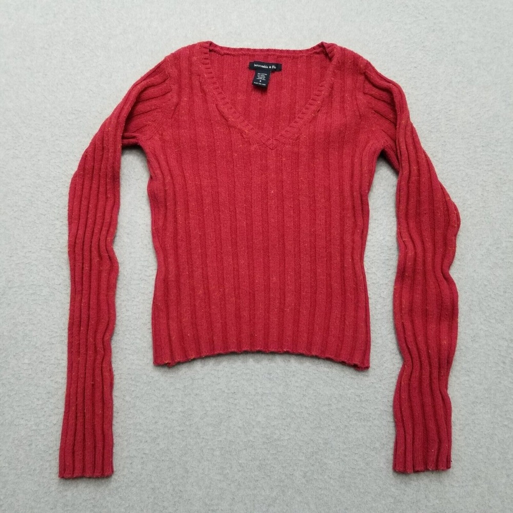 Abercrombie Fitch Sweater Womens Small Red Casual Long Sleeve V Neck‎ Wool Blend